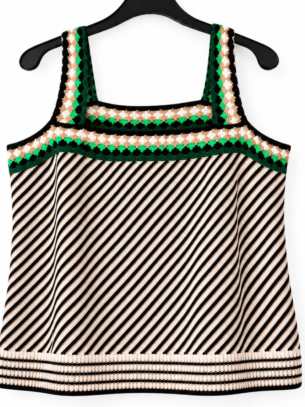 NWT Lane Bryant Plus Size 22/24 Crochet Knit Tank Top Green Beige Black